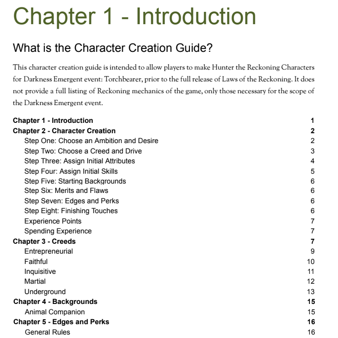 Hunter: The Reckoning — Project Torchbearer Character Creation Guide